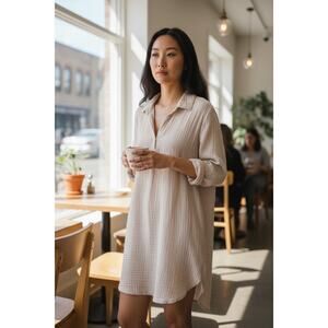 Michael Stars 100% Cotton Gauze Tunic Top Shirt Dress Med Made in USA Beachwear